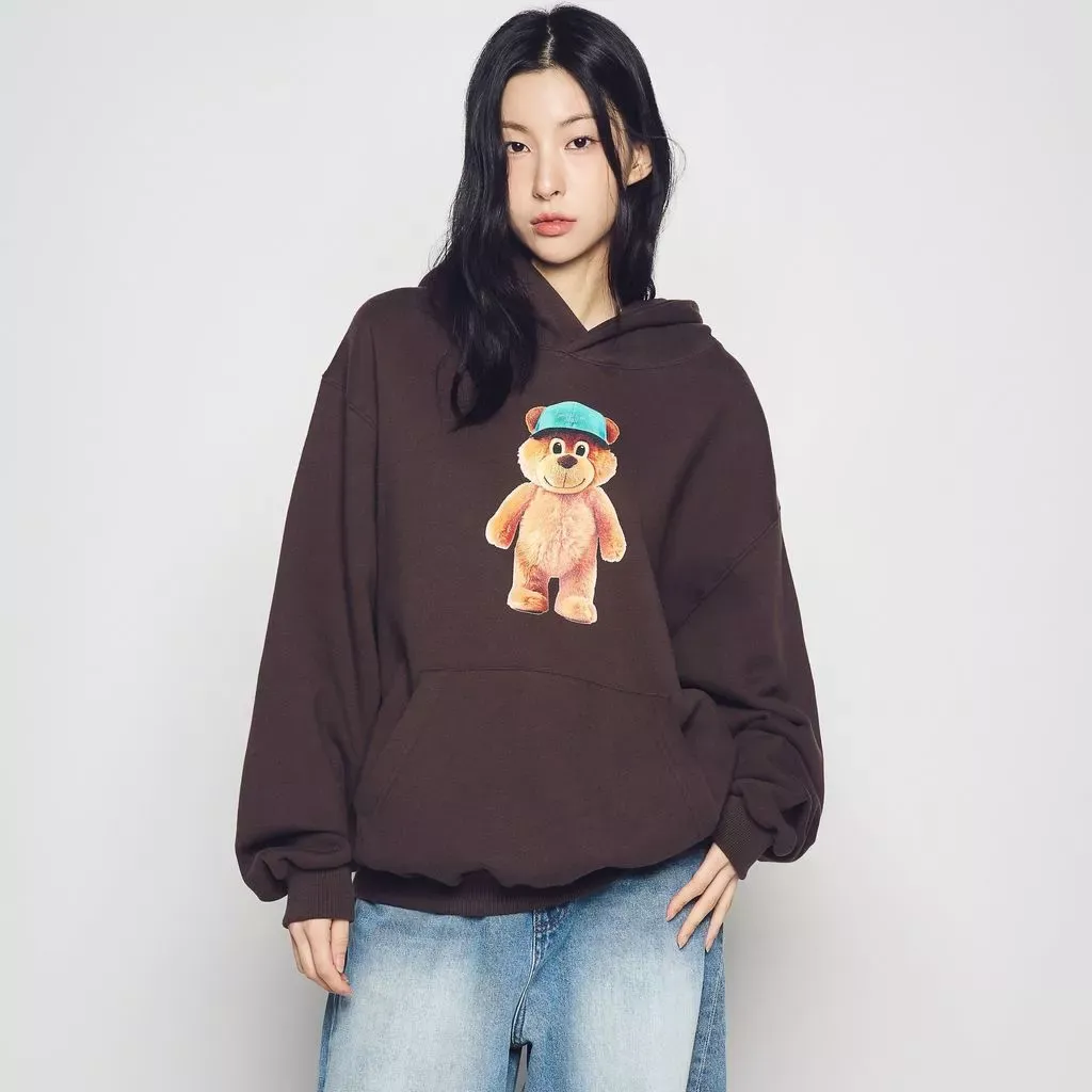[ADLV] 3D Stand Ac Bear Napping Hoodie Dark Brown